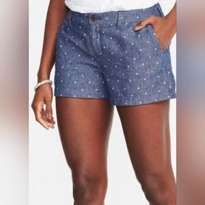 NWOT Old Navy Denim Everyday White Chambray Dot Linen/Cotton Blend Shorts Sz 18